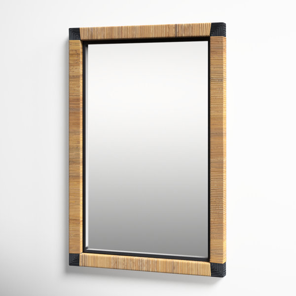 Aerin Rattan Framed Wall Mounted Accent Mirror in Natural Rattan And